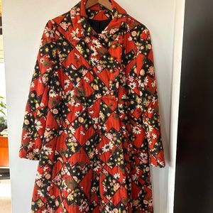 Vintage Mod Quilted Red & Black Floral Coat